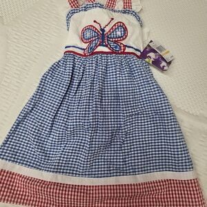 Blueberi Boulevard Blue White and Red Gingham Butterfly Dress